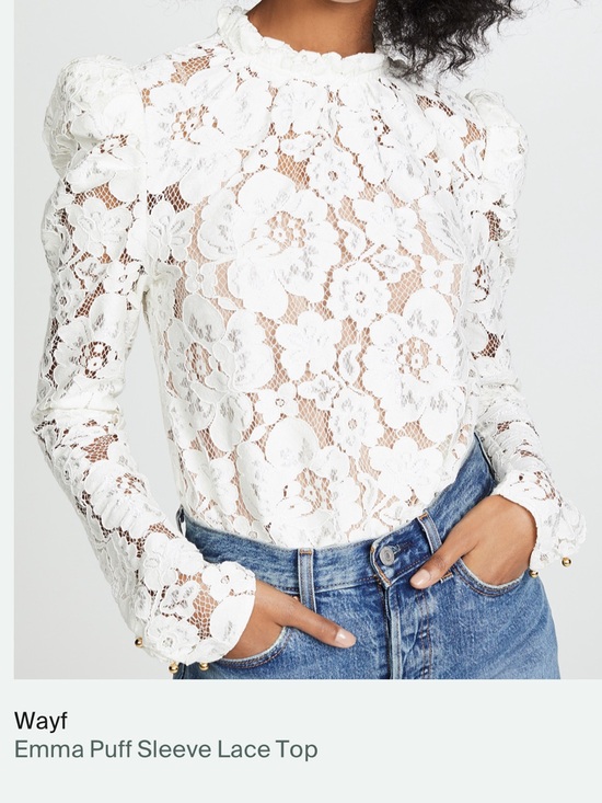Wayf Tops - Wayf White Lace Puff Sleeve Blouse